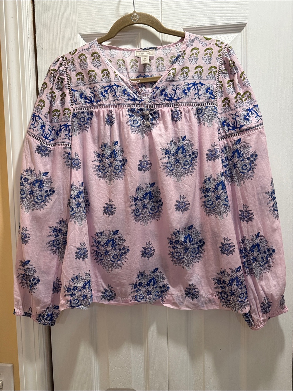 Point Sun Pink Blouse with Blue Floral Print